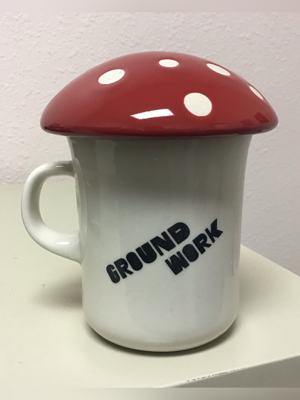 Vintage Whimsical Polka Dot Mushroom Coffee Mug with Lid